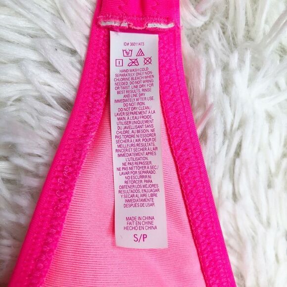Victoria’s Secret Swim Neon Pink Sequin Strapless Padded Bikini Top Size Small - Picture 3 of 4